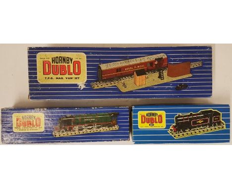 Collection of Three Hornby Dublo OO Gauge Locomotives, 3 Rail and 2 Rail - T.P.O. Mail Van Set; EDL12 Locomotive B.R. Duchess
