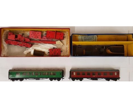 Collection of Four Hornby Dublo OO Gauge Items - T.P.O. Mail Van Set 2 Rail without carriage; Breakdown Crane 46210; Corridor