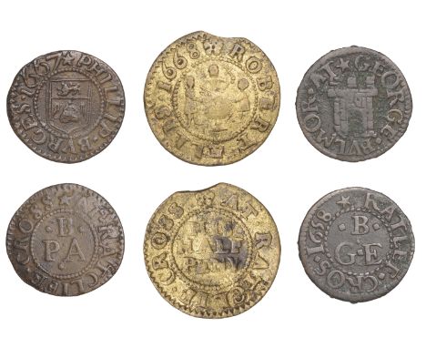 Ratcliff Cross, George Bulmor, Farthing, 1658, 1.13g/6h (N 8362; D 2325B); Phillip Burges, Farthing, 1667, 1.15g/6h (N –; BW.