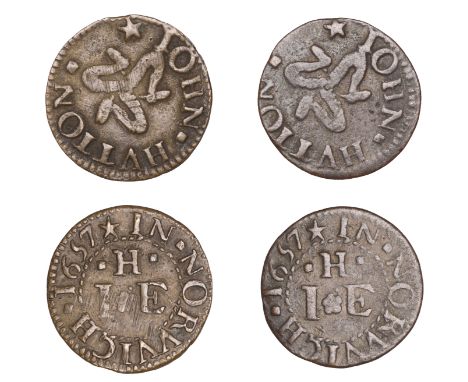 NORFOLK, Norwich, John Hutton, Farthings, 1657 (2), 1.03g/6h, 0.80g/6h (both N 3164; BW. 155) [2]. Fine and better £60-£80  -