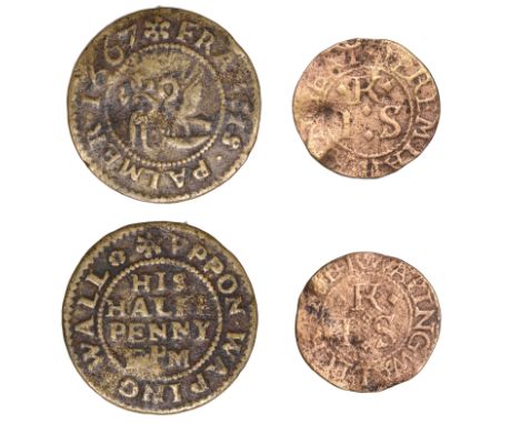 Wapping Wall, Jeremiah Kinge, Farthing, 0.44g/6h (N 8563; D 3315B); Francis Palmer, Halfpenny, 1667, 2.02g/9h (N 8564; BW. 33