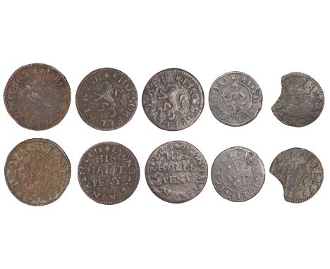 Duplicates: Ratcliff, Francis Bull, Farthing, 1656, 0.75g/6h (N 8345; BW. 2341); Robert Rooke, Halfpenny, 1666, 2.51g/12h (N 