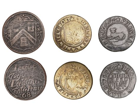 Leeds, Lanclot Iveson, Halfpenny, [16]68, 2.64g/12h (N 5949; BW. 201); Phineas Lambe and Thomas Hardwick, Halfpenny, 1666, 1.