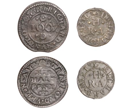 Stratford-upon-Avon, Richard Hunt, Farthing, 1651, 0.98g/6h (N 5363; D 149A), Halfpenny, 1667, 1.42g/3h (N 5364, this piece; 