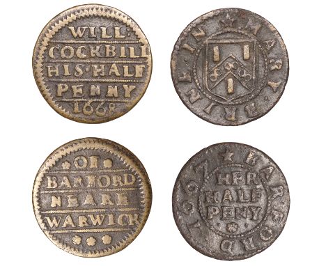 Barford, Mary Brine, Halfpenny, 1667, 1.54g/3h (N 5281; BW. 23); Will Cockbill, Halfpenny, 1668, 1.90g/12h (N 5282; BW. 24) [