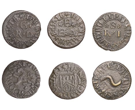Bulwark Gate [Tower Hill], Richard Goodwin, Farthing, 1.21g/4h (N 8170; BW. 445); Henry Hayward, Farthing, 0.92g/6h (N 8171b,