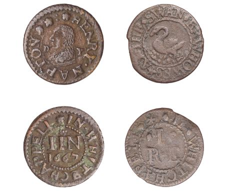 Whitechapel, R.E.L. at the swan brewhovse, Farthing, 0.63g/1h (N –; BW. 3416); Henry Napton, Farthing, 1667, 1.12g/9h (N 8598
