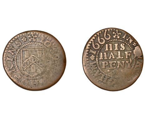 Birmingham, Joseph Hoskins, Halfpenny, 1666, from the first rev. die, 3.45g/3h (N –; BW. 36). Die flaw on reverse, fair to fi