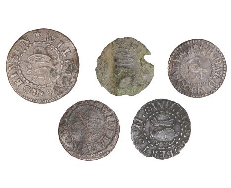 Hull, Richard Perry, Farthing, 0.55g/12h (N 5913; BW. 151); William Robertson, Farthings (3), 0.83g/6h (dies not in N; BW. 15