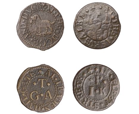 LONDON (City), Fleet Street, I.K.P. at the iervsalem, Farthing, 0.88g/6h (N 6966, this piece; BW. 1090); Leadenhall Market, G