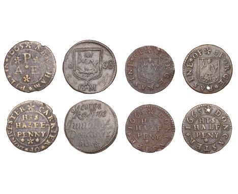 Doncaster, Abraham Pillin, Halfpenny, 1665, 1.22g/9h (N 5843; BW. 79); George Rasine, Halfpence, 1665 (2), 2.13g/6h, 1.14g/6h