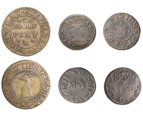 Alcester, Stephen Round, Halfpenny, 1.60g/6h (N 5278, this piece; BW. 11); John Yarnold, Farthing, 1668, 1.18g/6h (N 5276a, t