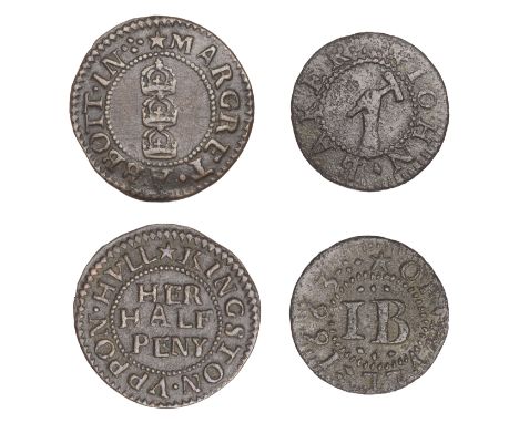 Hull, Margret Abbott, Halfpenny, 1.80g/3h (N 5888; BW. 131); John Baker, Farthing, 1663, 0.66g/3h (N 5889b, this piece; BW. 1