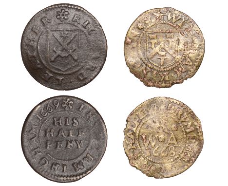 Birmingham, William King, Halfpenny, 1668, 1.24g/9h (N 5288; BW. 38); Richard Leather, Halfpenny, 1669, 2.38g/6h (N 5289; BW.