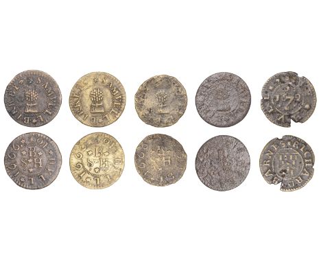 Hull, Richard Barnes, Farthing, 1672, 0.68g/12h (N 5891; BW. 134); Samuell Birkby, Farthings, 1666 (4), 0.84g/6h, 0.81g/3h, 0