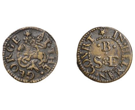Helman Court [presumed Helmet Court, beneath St Katharine’s Docks], S.E.B. at the george, Farthing, 1.16g/6h (N 9290, this pi