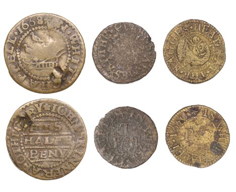 Whitechapel, John Skinner, Halfpenny, 1668, 1.61g/9h (N –; BW. 3423); E.E.T. at the qveens armes, Farthing, 0.87g/6h (N 8605;