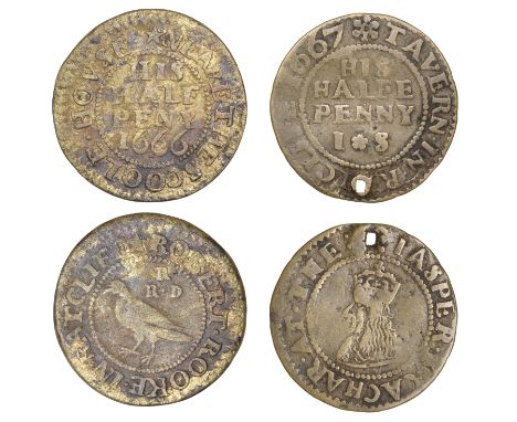 Ratcliff, Robert Rooke, Halfpenny, 1666, 2.82g/12h (N 8358; BW. 2361); Jasper Skachar, Halfpenny, 1667, 1.20g/6h (N –; BW. 23