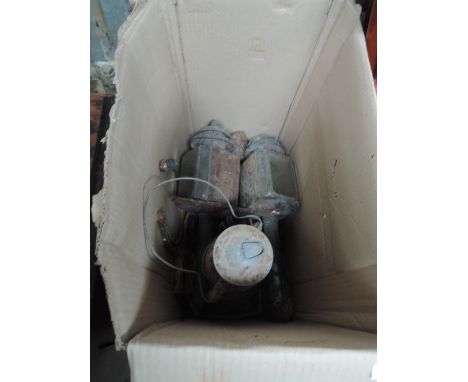 A selection of vintage carriage lamps etc