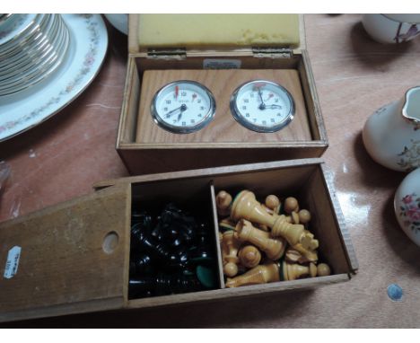 A treen chess set and clock
