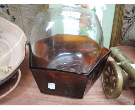 A hexagonal bowl and glass lamp dome 