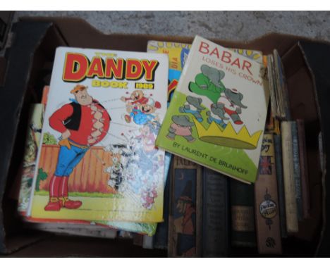 A box of vintage volumes and annuals including Dandy and Baber etc