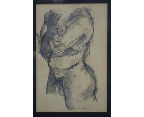 A pencil and charcoal sketch of a nude man, signed D. Caniglia in pencil to lower right, 27.5 x 18cm 