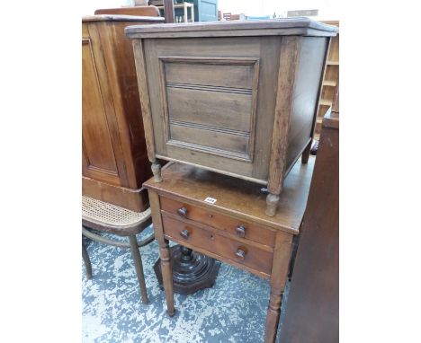 A VICTORIAN MAHOGANY TWO DRAWER SMALL TABLE AND A COMMODE. 