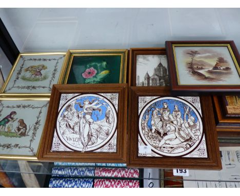 A COLLECTION OF ANTIQUE TILES INCLUDING MINTON HOLLINS AND CO, A TILE AFTER MOYR-SMITH, A PAINTED TILE OF THE BEAR AT DEVIZES