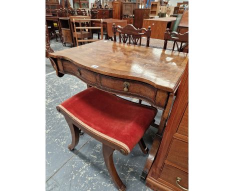 A WALNUT SMALL SOFA TABLE AND A DRESSING STOOL. 