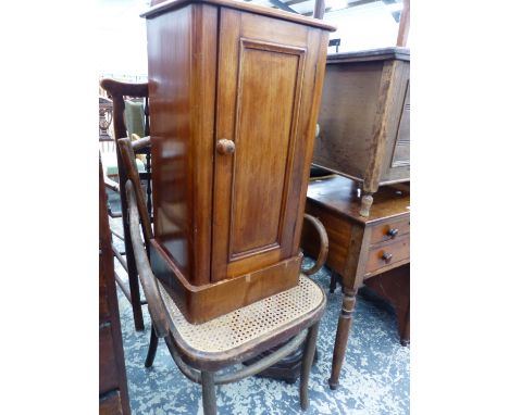 A VICTORIAN MAHOGANY POT CUPBOARD, A STANDARD LAMP AND A BENTWOOD CHAIR. 