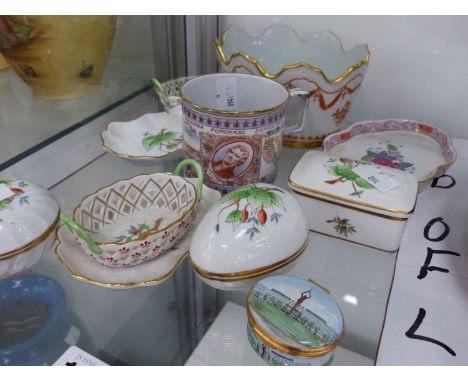 A RARE 1904 WORLDS FAIR ST LOUIS, LOUISIANA ENAMEL COMMEMORATIVE CUP, A SMALL HEREND DISH AND OTHER CHINA WARE.