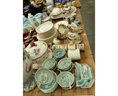 A LIMOGES PART DINNER SET, ADMAS DINNER WARES, SIX SPODE FRUIT DECORATED PLATES, A COPENHAGEN VASE AND OTHER CHINA WARES. (QT