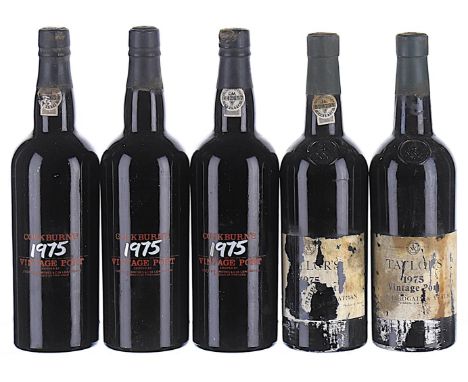 1975 Taylor's, Vintage Port  2x75cl 1975 Cockburn's Vintage Port Labels soiled and scuffed, capsules corroded, cork not expos