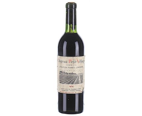 1959 Chateau Petit-Village, Pomerol  1x75cl  Capsule missing, cork exposed, label soiled and peeling from corners.This lot fo