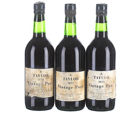 1970 Taylor's, Vintage Port 3x75cl  Labels soiled and torn, 1 capsule corroded, cork not exposed. This lot forms part of a pr