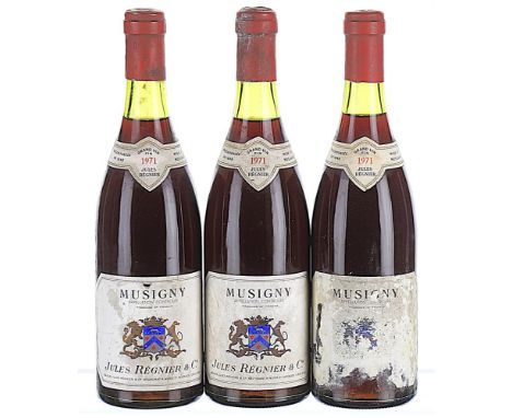 1971 Jules Regnier & Co, Musigny Grand Cru  3x75cl  Labels soiled and scuffed, 1 damaged.This lot forms part of a private col