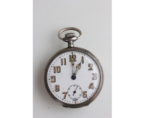 A silver open faced pocket watch, London import marks for 1918, the white enamel dial with luminous hands and Arabic numerals