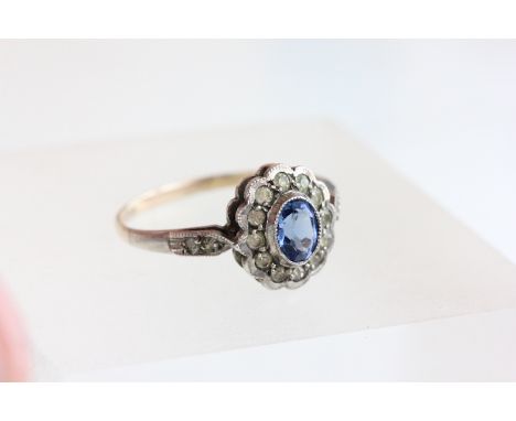 9ct Gold Ring with Silver Shoulders and Mount set with Blue and Clear Stones