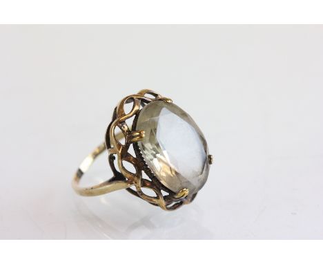 A smoky quartz 9 carat gold dress ring, finger size P1/2, 4.7g gross, cased