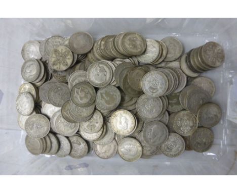 Tray of mixed vintage UK coins, mainly silver to include; Florins & 2 Shillings
