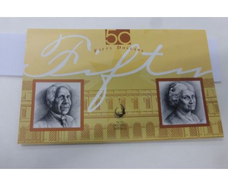 Two uncirculated Australian 50 Dollars banknotes to include first polymer run and last paper run issues