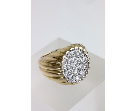 Massive 18ct Gypsy style ring with approximately 17 Platinum mounted Diamonds