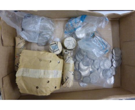 Tray of vintage UK silver coins to include; 2 Shillings & Florins etc