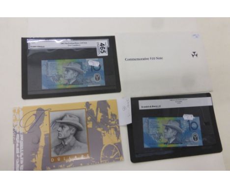 Five uncirculated Australian 10 Dollars banknotes to include first polymer run and last paper run notes