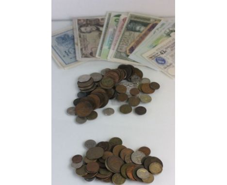 Mixed vintage World & UK coins and banknotes
