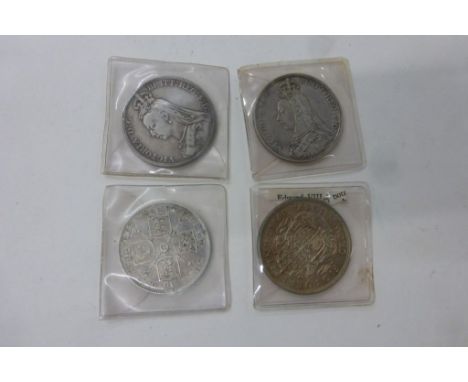 Three vintage UK silver Crown coins to include; 1890, 1892, 1937 & an 1890 Double Florin