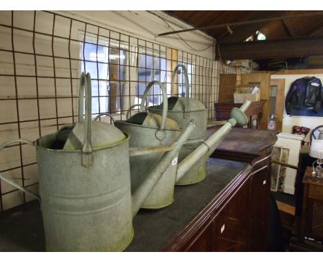 3 Vintage Galvanised Watering Cans
