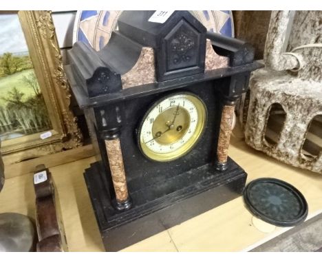 Slate mantle clock with enamel face, with key