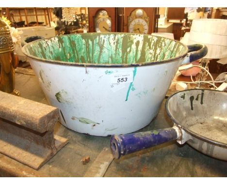 Vintage Enamel 2 Handled Bowl , Jug &amp; Feed Scoop
